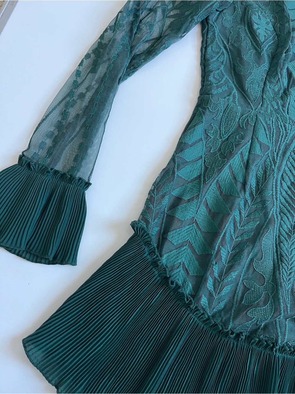 NWT Sage + Paije Forest Green Lace Long Sleeve mini Dress - Picture 6 of 11